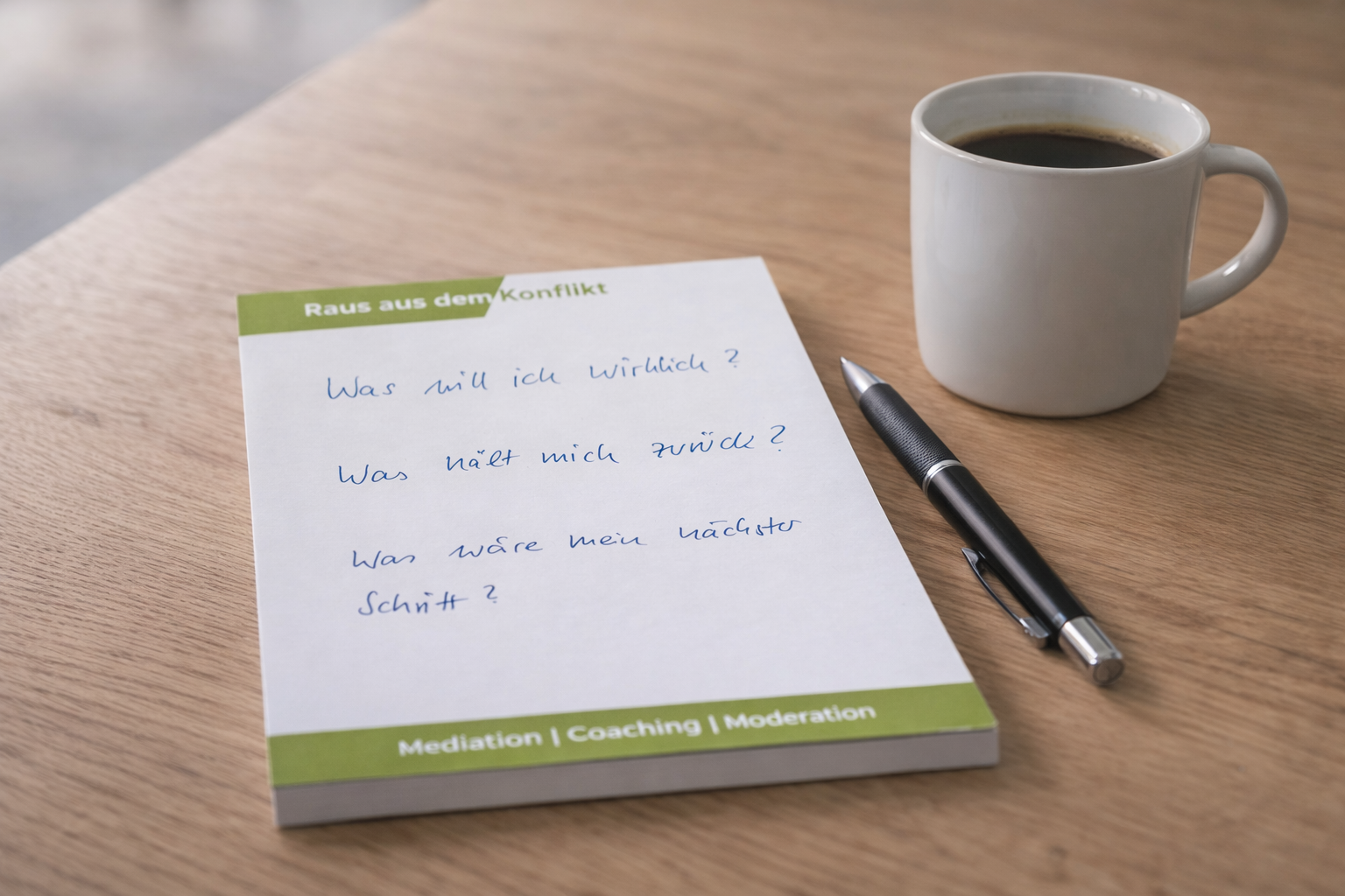 Originale Coaching-Notizen mit Reflexionsfragen aus einer echten Coaching-Sitzung – Göttingen Hannover Kassel